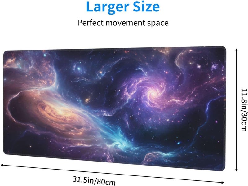 Brecoy Gaming Mouse Pad Desk Pad,Extended Big Mouse Pad,31.5x11.8 Inch Long Computer Keyboard Mouse Mat Mousepad with 3mm Non-Slip Base and Stitched Edge for Gaming and Office… (Nebula) - Image 3